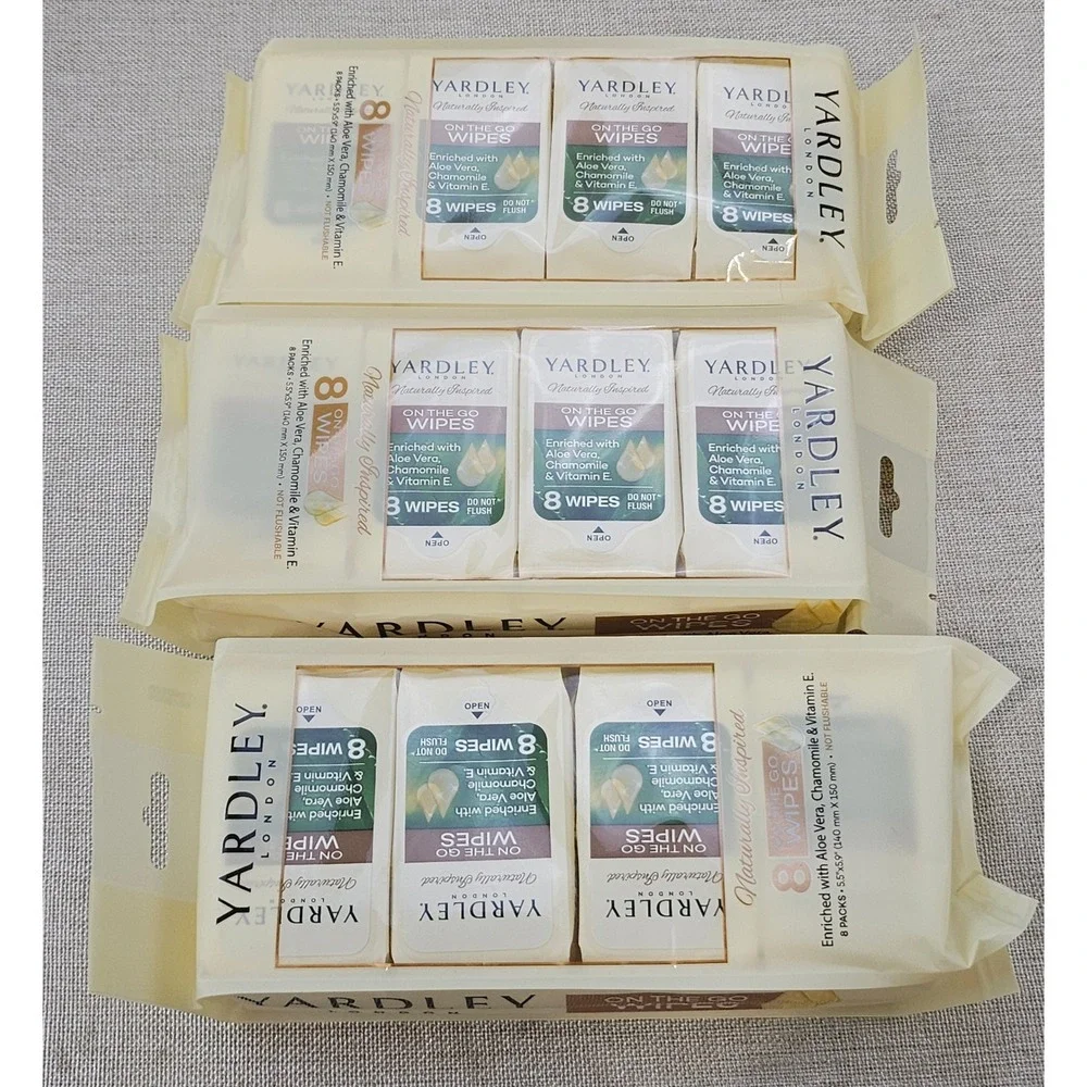 Yardley London On the Go Wipes 3pk 24ct Aloe‎ Vera Chamomile Vit-E Travel Size